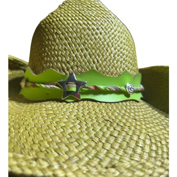 Montecarlo Wild West Lime Green genuine Panama straw hat made in Colombia nwt main image 9